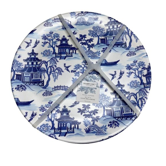 Shabby Chic Melamine Divided Plates Set Of 4 Blue & White China Pattern - Picture 1 of 4